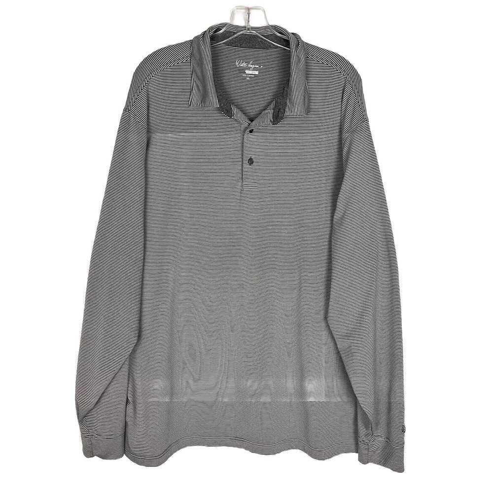 Walter Hagen HydroDri Long Sleeved Polo Shirt Mens XL Gray Striped Golf